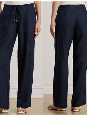 Ralph Lauren Navy  Linen Wide-Leg Pant Size 16 - NWOT